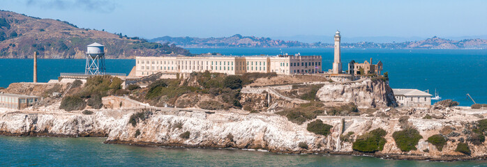 Aerial view of the prison island of Alcatraz in San Francisco Bay, Alcatraz jail in San Francisco...