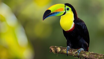 Colorful keel billed toucan perched in its natural habitat, baby animals picture