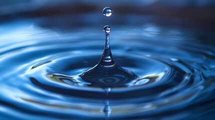 A Single Water Droplet Suspended in Clear Water, Refracting Light