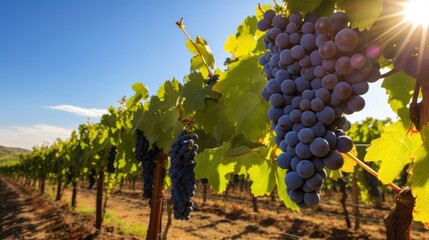 Ripe Vineyard Grapes in Sunlight