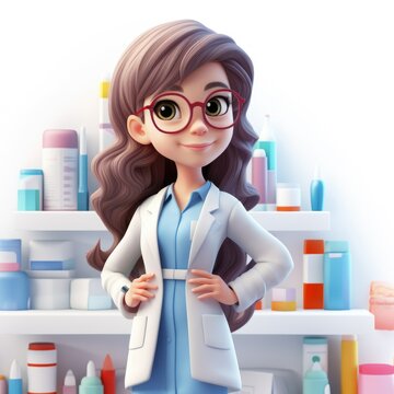 Doctor, formaceut, nurse. medical staff. person woman 3d cute character modern clothes pharmacist. illustration on white background