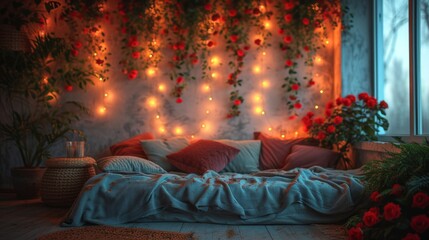 Naklejka na ściany i meble Romantic room with decoration for valentine´s day