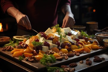 Gourmet salad refined chef: cheese, exotic fruits and nuts in harmony., generative IA