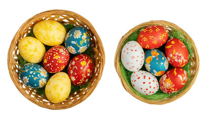 Easter eggs in basket top view - isolated