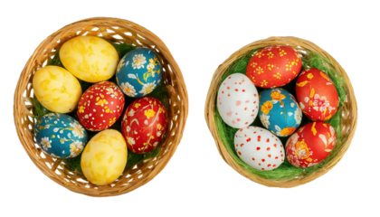 Easter eggs in basket top view - isolated