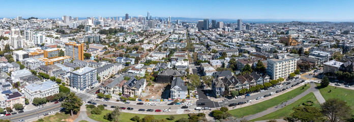 Aerial view of the famous view of San Francisco at Alamo Square CA, USA