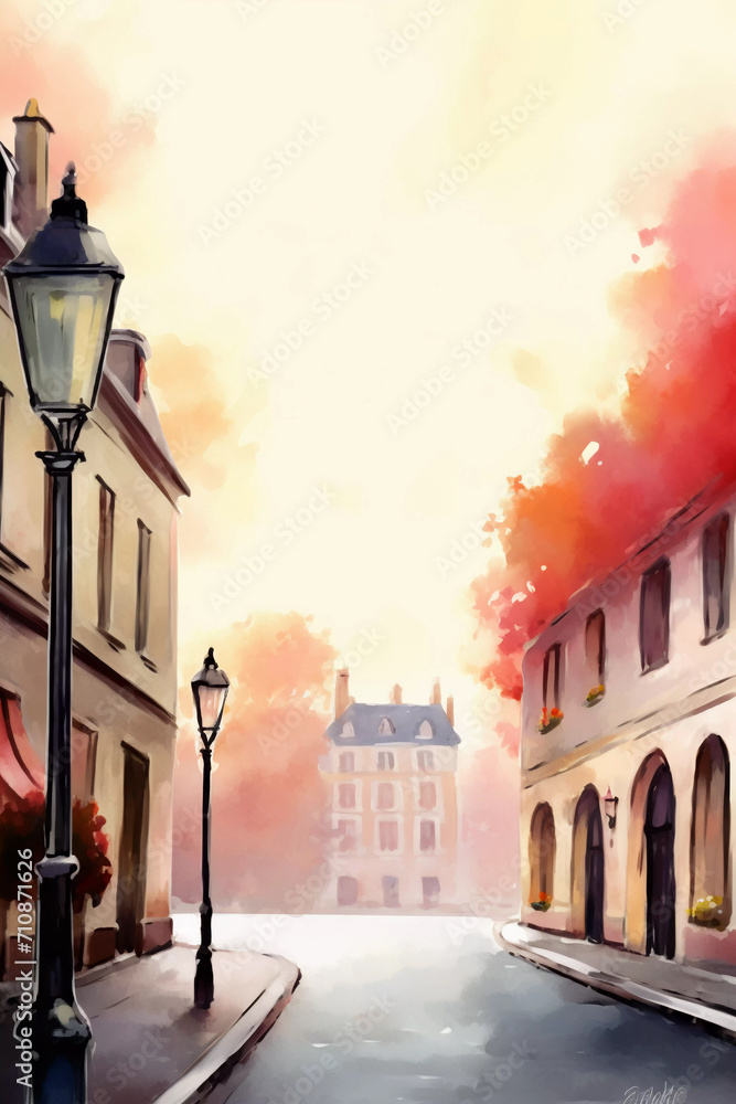 Wall mural digital painting of a street in the old town of riga. travel poster, latvia wall art decor, printabl