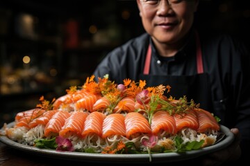 Influencer explores diversity of sushi in captivating analysis., generative IA