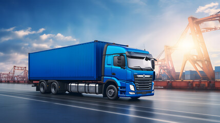 blue truck at loading port. Neural network AI generated art