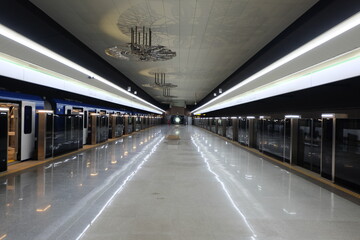 Interior of the Kovalskaya Sloboda metro station of the Minsk metro.