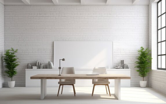 White office interior with mock up wall