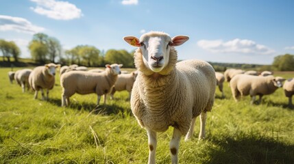 Fototapeta premium Inquisitive Sheep on a Sunny Pasture