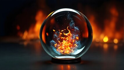 burning crystal ball on a burning background
