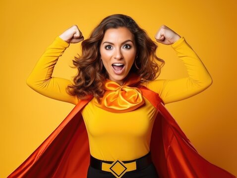 Beautiful woman as superhero  wear costume