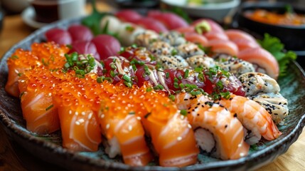 Plate full with sushi, Sushi food photo
