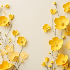 Flowers composition. flowers on yellow background. Spring, summer concept. Flat lay, top view, copy space.