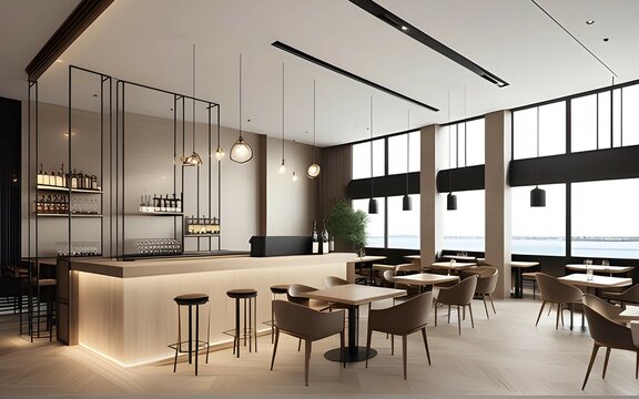 Cafe, restaurant modern interior, no people, concept