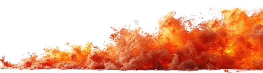 Fire flames burning isolated on white transparent, wide panorama, PNG