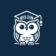 A minimalistic mascot logo of a gentle owl wearing a graduation cap