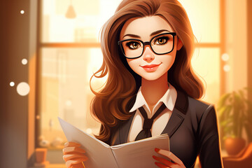 Illustration of businesswoman in suit in the office