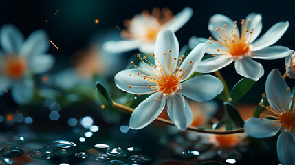 White jasmine flower with grenn tint
