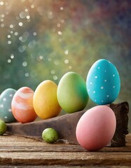 Fototapeta na wymiar Row of colorfully painted Easter eggs 