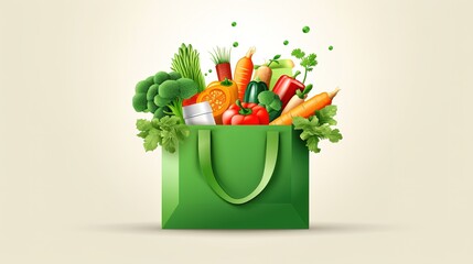 3d vector bag of healthy food organic fresh and natural, generative ai - obrazy, fototapety, plakaty