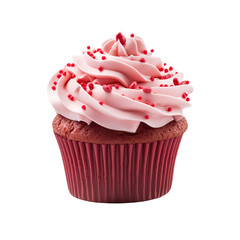 Pink Iced red velvet Cupcake with red springles isolated png