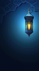 Fototapeta na wymiar Eid Mubarak Celebration Lantern. A Lantern Amidst Simple Islamic Artistry Ramadhan Month With a lot of Copy Space