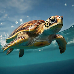 View of nice sea turtle swimming in  the ocean	
