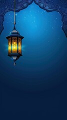 Fototapeta na wymiar Eid Mubarak Celebration Lantern. A Lantern Amidst Simple Islamic Artistry Ramadhan Month With a lot of Copy Space