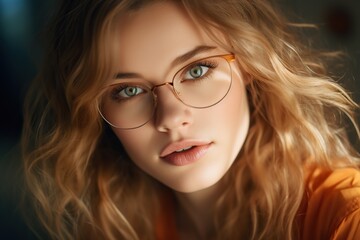 Fototapeta premium Closeup of young woman wearing eyeglasses