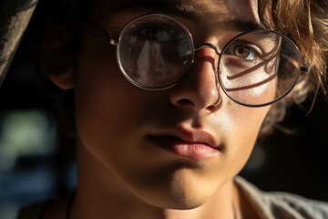 Fototapeta na wymiar Closeup of young man wearing eyeglasses