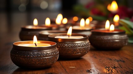 Shot of a kinara with burning candles on a wooden UHD wallpaper