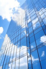 Blue glass skyscraper reflecting the sky