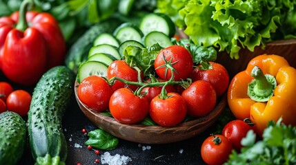 Vegetables like cherry tomatoes, cucumbers, bell peppers, and any other desired veggies