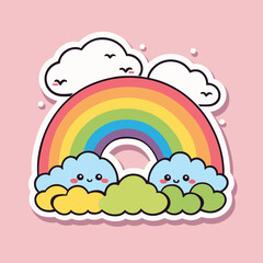 Cute rainbow and clouds sticker illustration