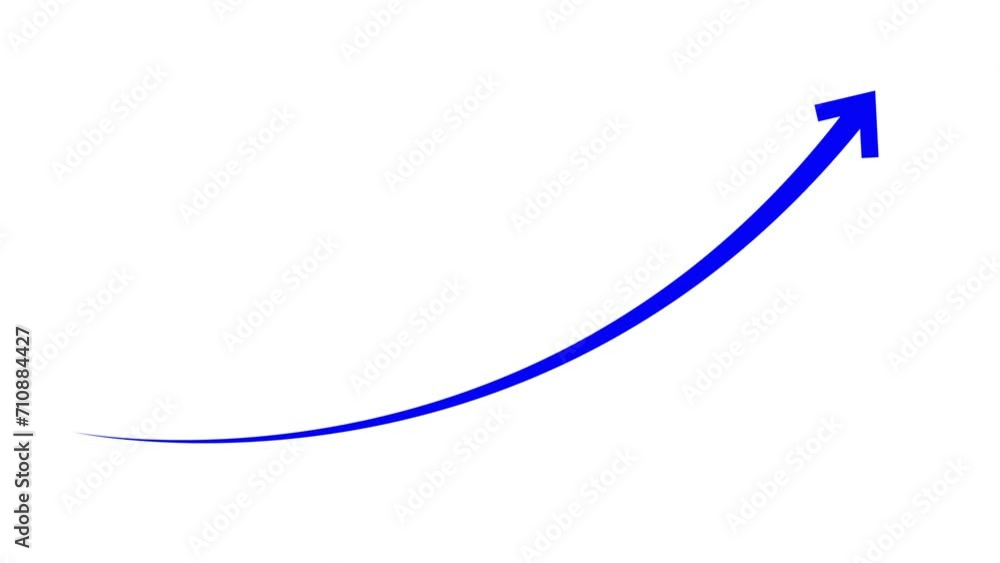 Poster cyan color arrow rising transparent channel arrow animation.