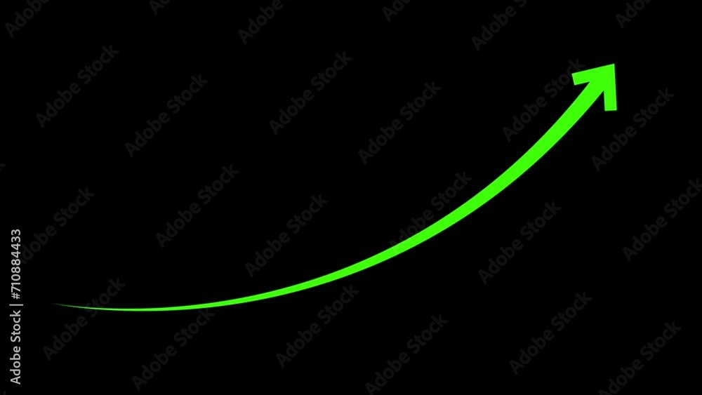 Poster green color arrow rising transparent channel arrow animation.