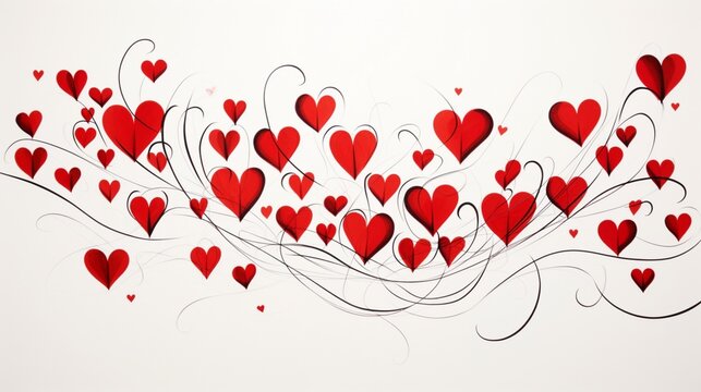 A doodle drawing depicting hearts of love on a white background, adopting a minimalist cartooning style - Generative AI