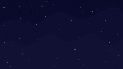 Night sky with stars in cute cartoon style, flat vector illustration. Space background in dark blue colors. Great for children and kids designs.