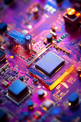 An electronic circuit board 3d illustration with many different colors