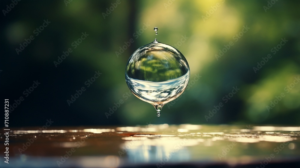 Poster a falling water drop with blurred background - generative ai