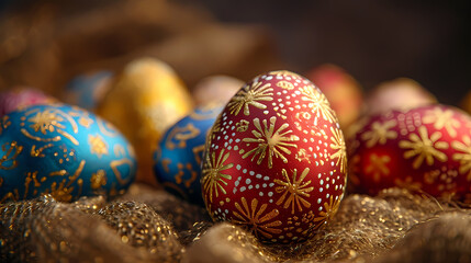 easter eggs with golden ornaments