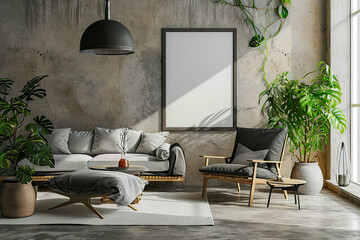 Frame mockup in modern living room generative ai