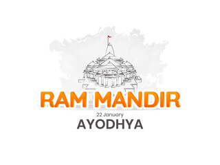 Minimal Black Style Creative Vector Illustration of Ayodhya's Ram Mandir with Typography