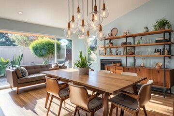 Mid Century Modern Dining Room With Large Windows