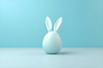 Naklejka na ściany i meble Easter egg with bunny ears on blue background.