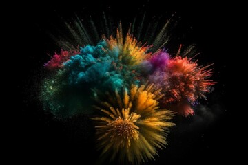 Naklejka na ściany i meble Colorful explosive bursts against dark backdrop. Generative AI