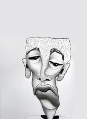 Minimalistic dramatic line art of man , graphic drawing of a person with  pencils on paper. Portrait figurative image. wobble face drawing 